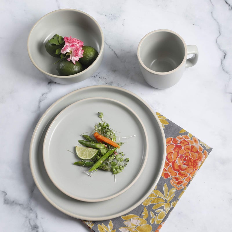 Gibson Home Zuma 16 Piece Round Kitchen Dinnerware Set, Dishes, Plates, Bowls, Mugs, Service for 4, Matte Stoneware, Light Grey - Image 5